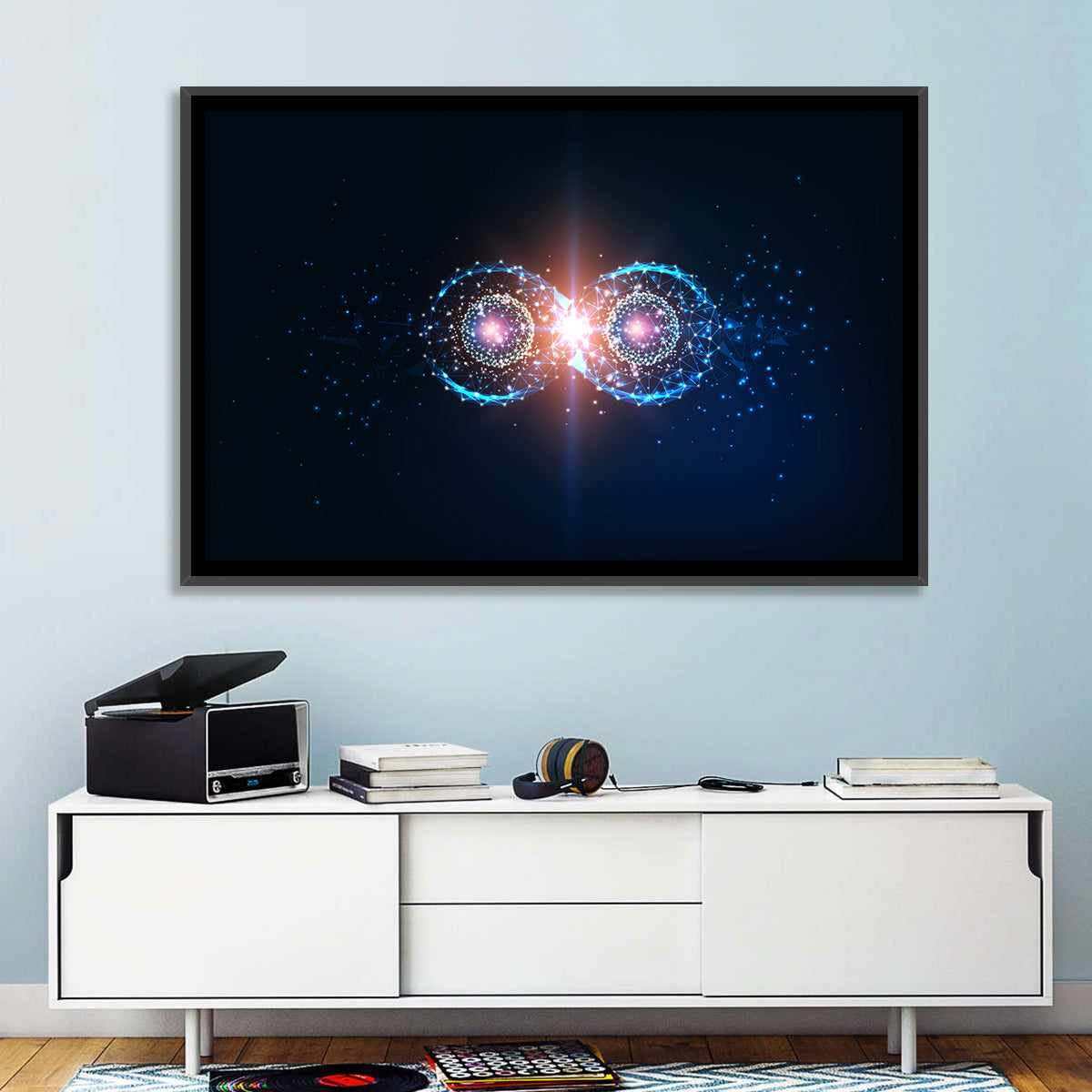 Polygonal Infinity Loop Wall Art in a room, landscape