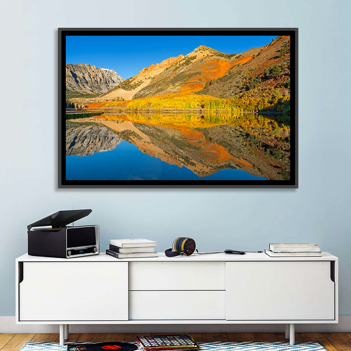 North Lake Autumn Reflection Wall Art in a room, landscape