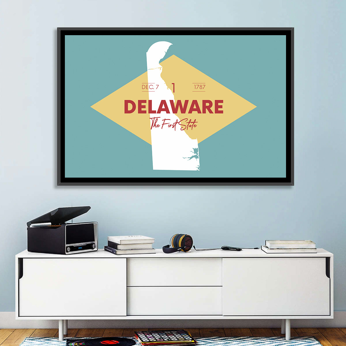 Delaware State Map Graphic Wall Art in a room, landscape