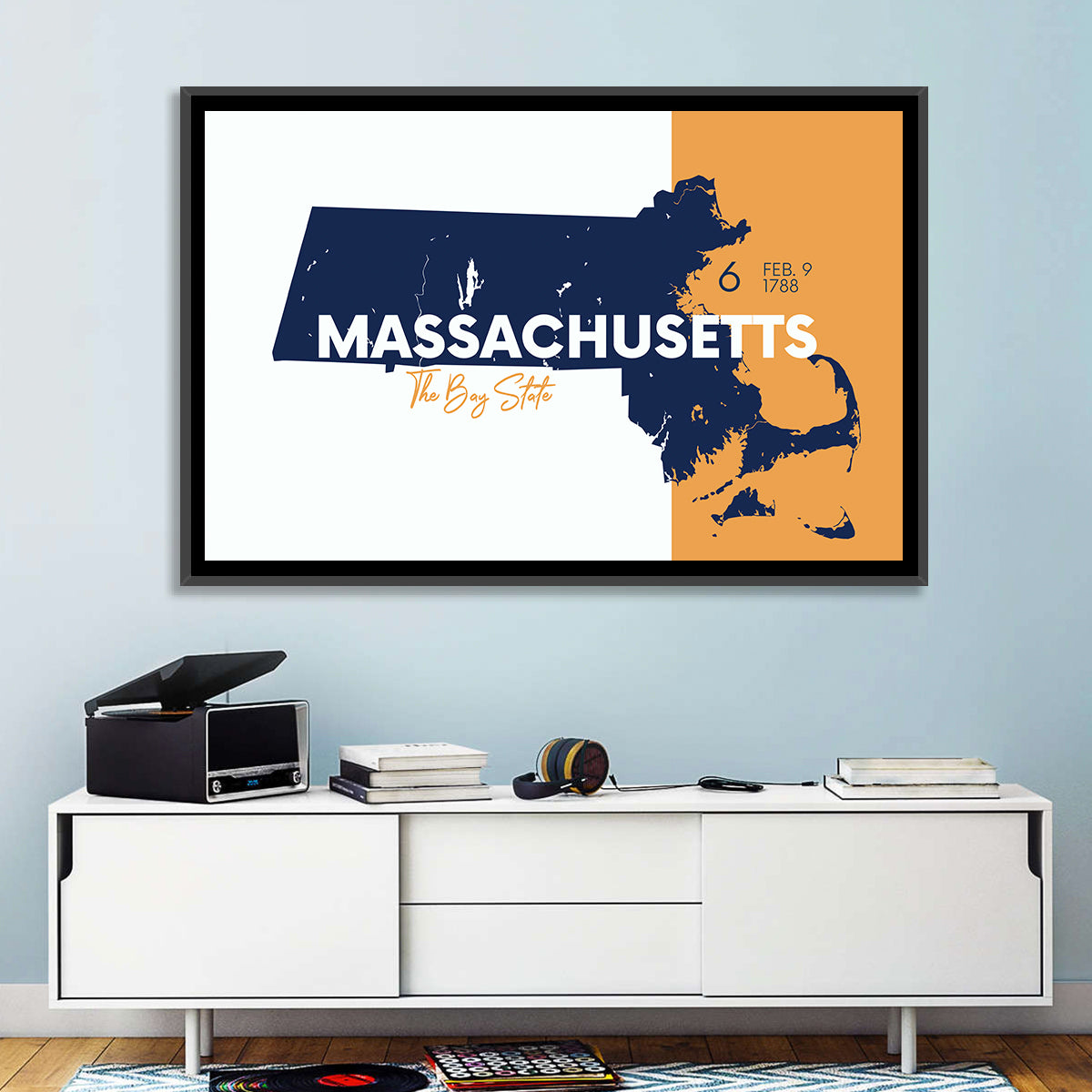 Massachusetts State Map Wall Art in a room, landscape
