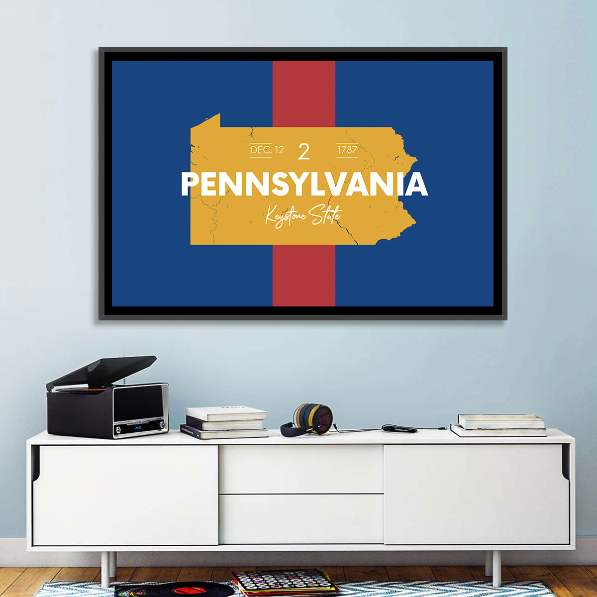 Keystone State Map Graphic Wall Art in a room, landscape