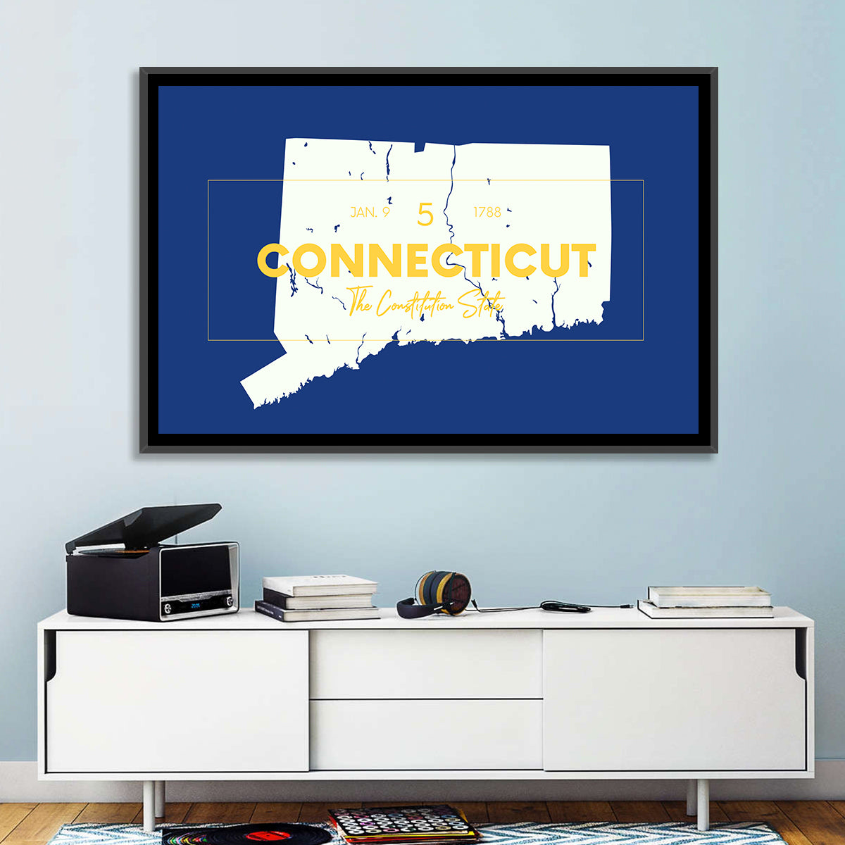Connecticut State Silhouette Wall Art in a room, landscape