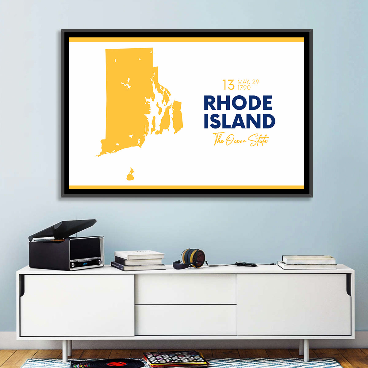 Rhode Island Map Wall Art in a room, landscape
