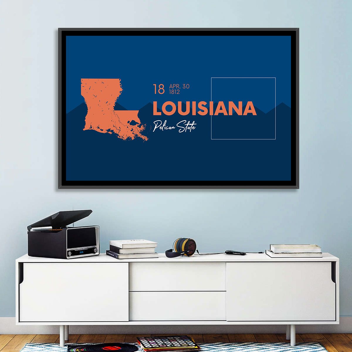 Louisiana Map, Pelican State Wall Art in a room, landscape