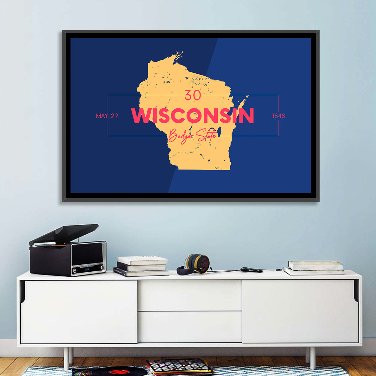 Badger State Map Wall Art in a room, landscape