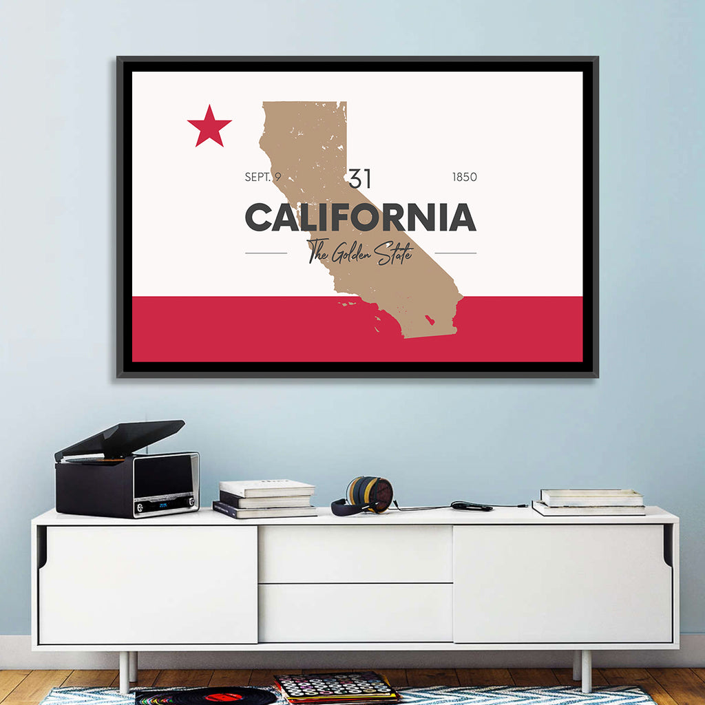 California Map with Red Star Wall Art