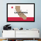 California Map with Red Star Wall Art