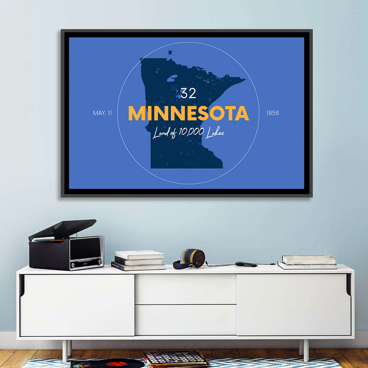 Minnesota State Outline Graphic Wall Art in a room, landscape