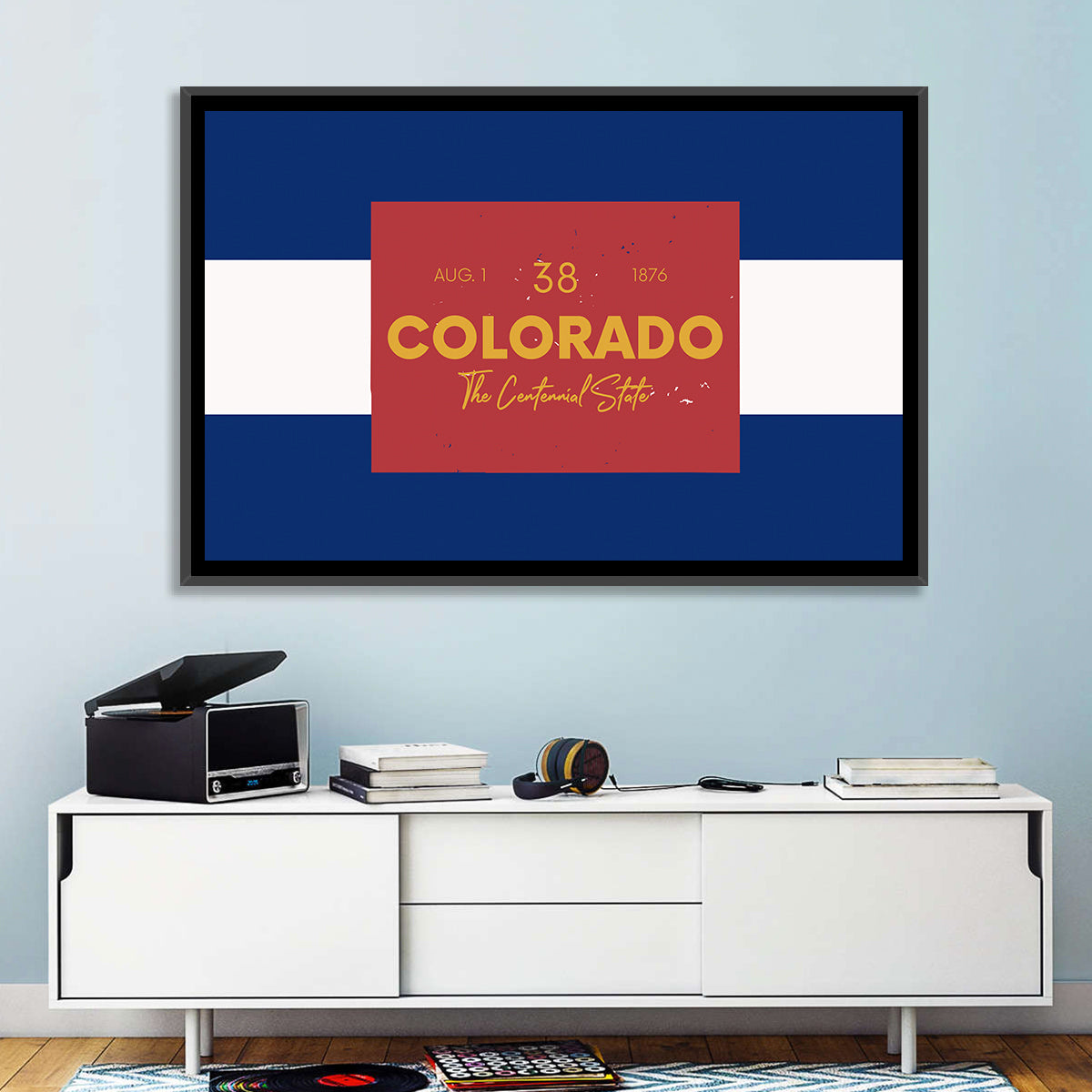 Colorado State Flag Map Wall Art in a room, landscape