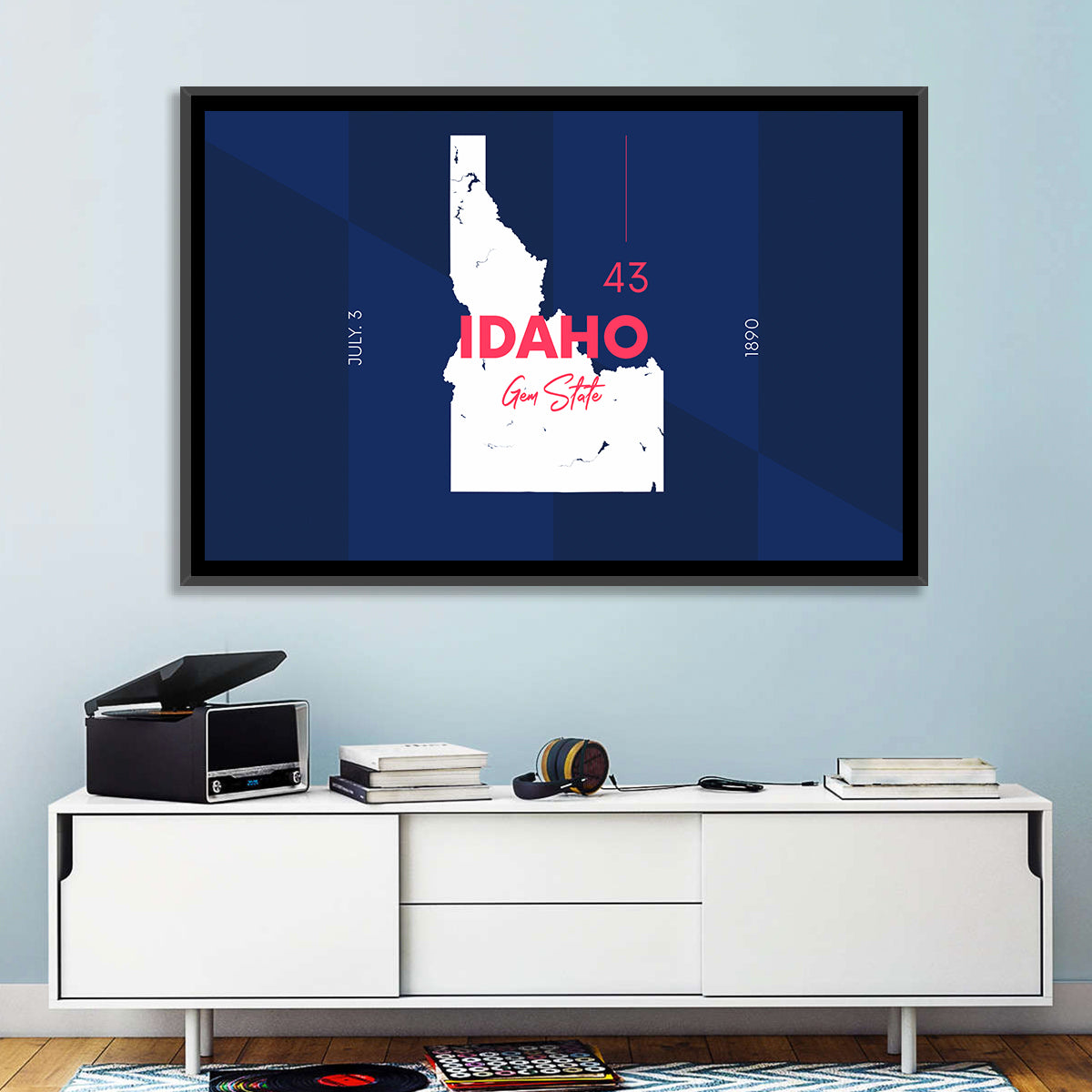 Idaho Gem State Map Wall Art in a room, landscape