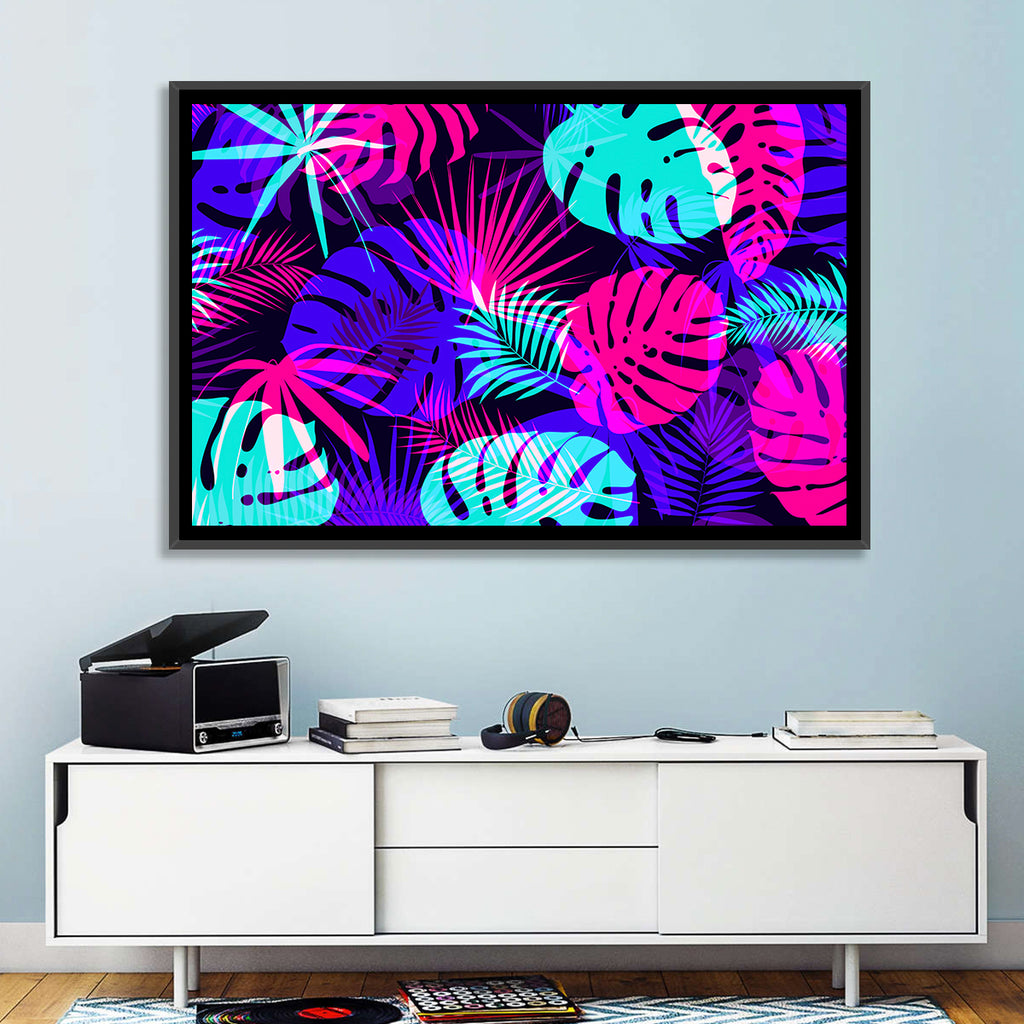 Neon Tropical Leaves Wall Art