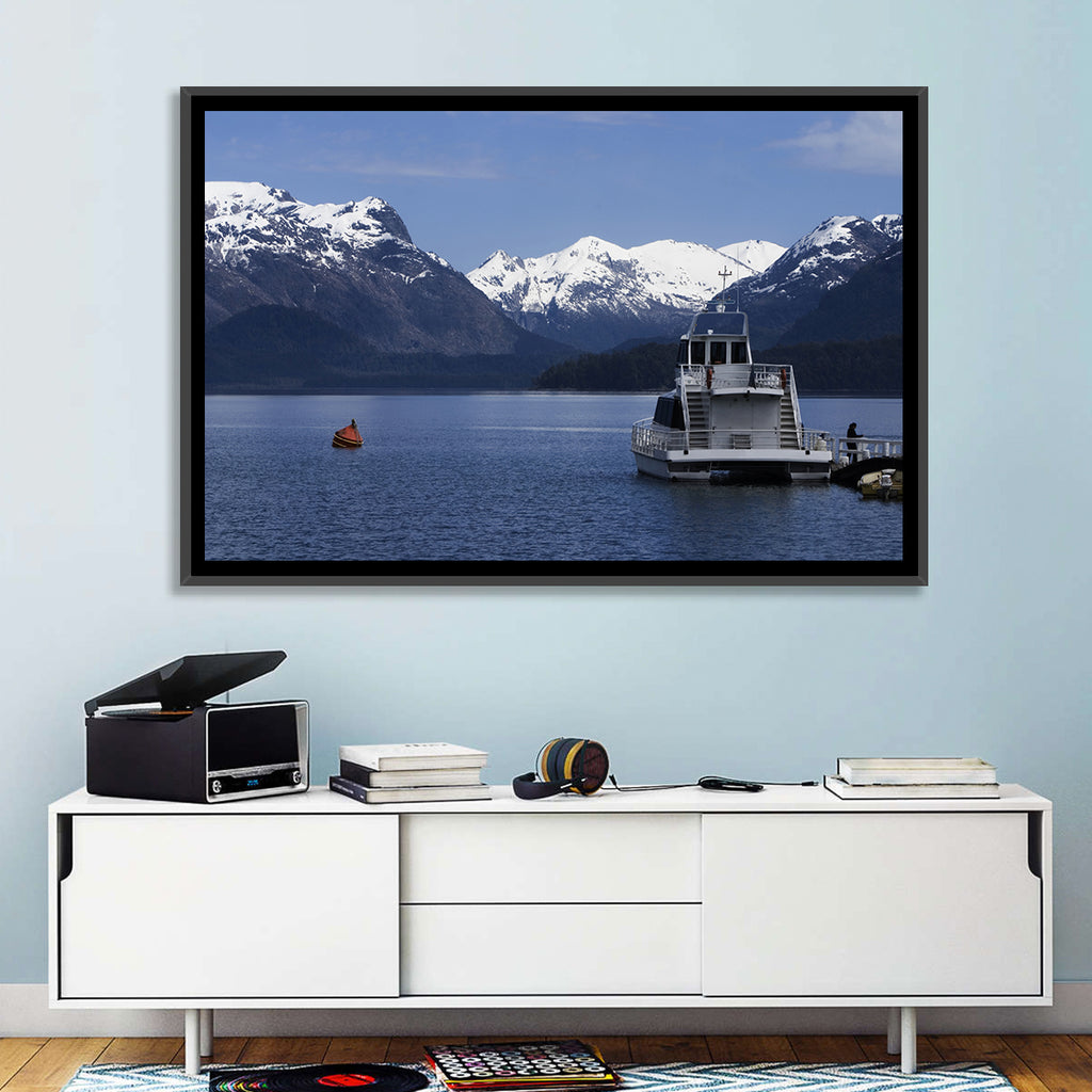 Lake Nahuel Huapi Catamaran and Snow-capped Mountains Wall Art