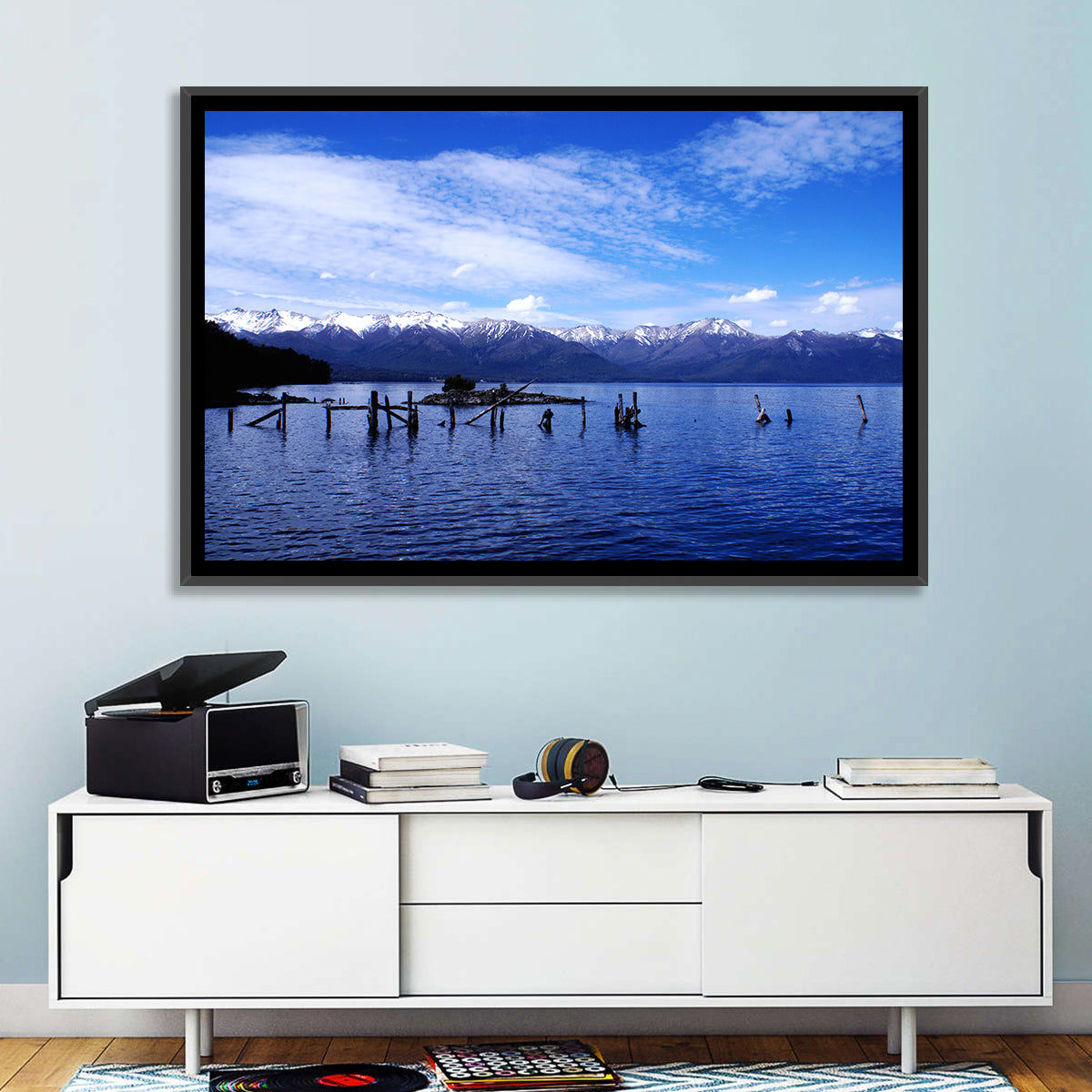 Nahuel Huapi Lake with Wooden Pilings Wall Art in a room, landscape