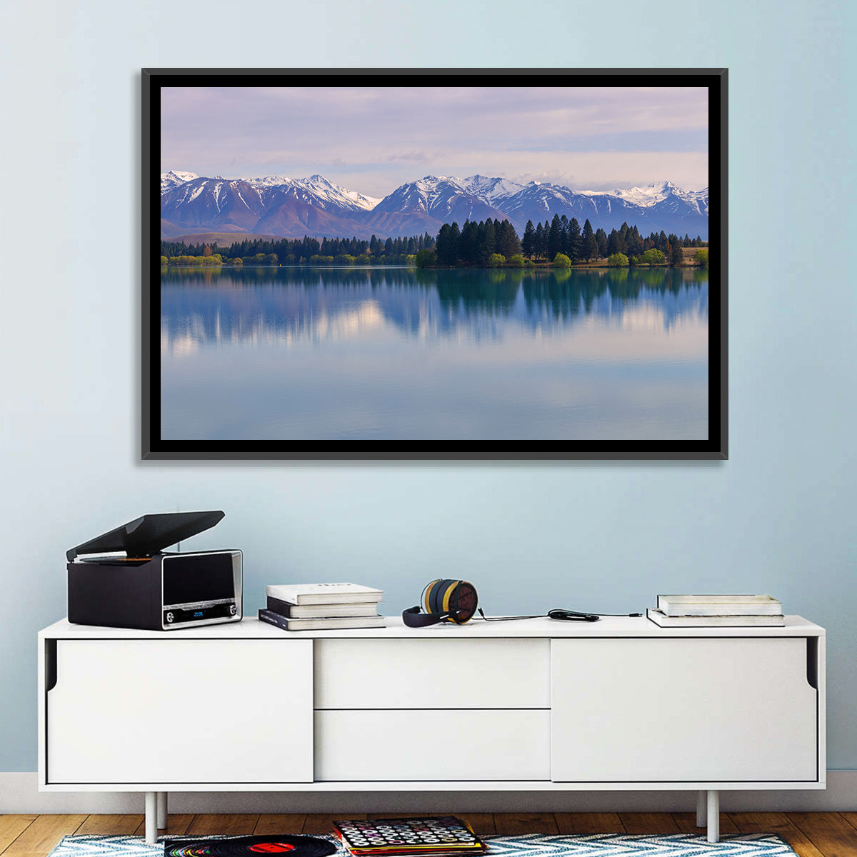 Ruataniwha Lake Reflection Wall Art in a room, landscape