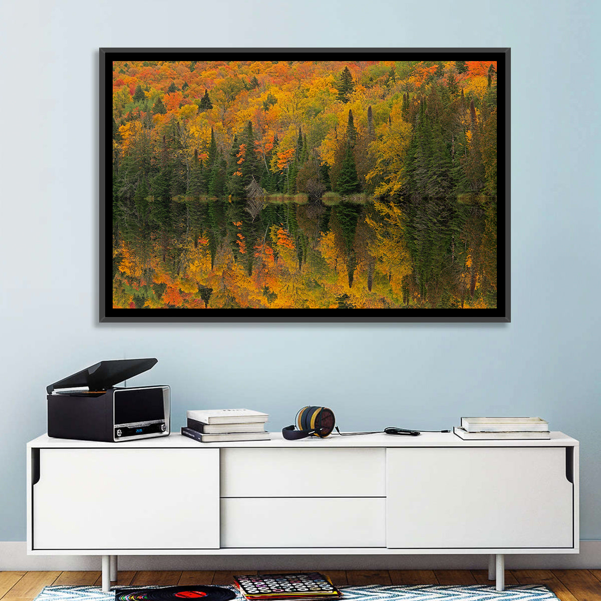 Ottawa National Forest Autumn Reflection Wall Art in a room, landscape