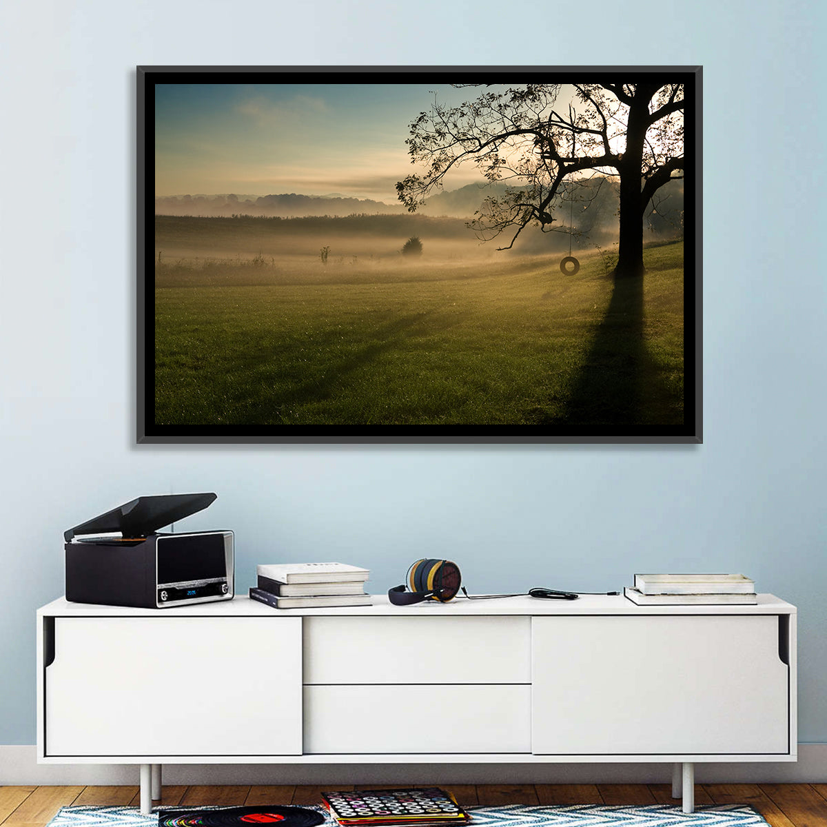Tire Swing in Morning Mist Wall Art