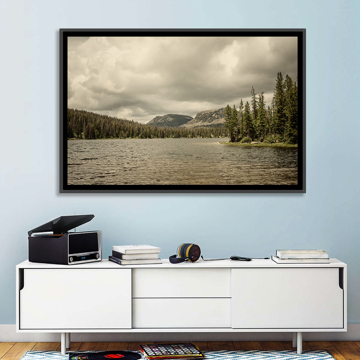 Mirror Lake Reflection Wall Art in a room, landscape