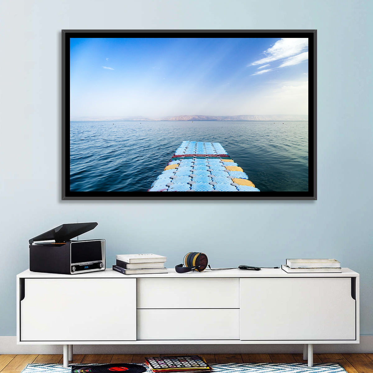 Galilee Floating Dock at Tiberias Wall Art in a room, landscape