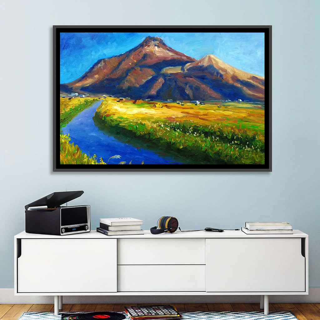 Mountain Village Stream at Golden Hour Wall Art