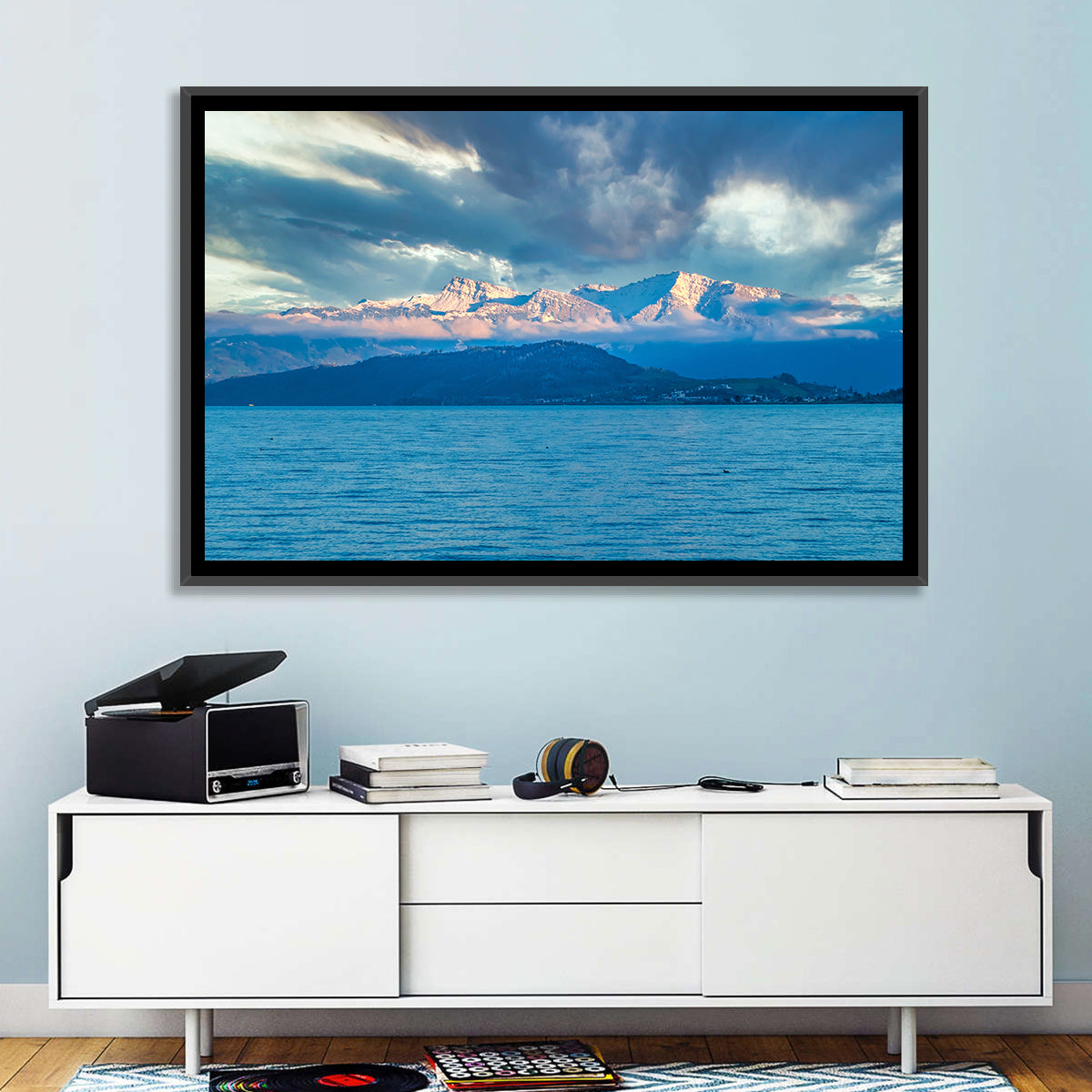 Lake Obersee Golden Hour Wall Art in a room, landscape