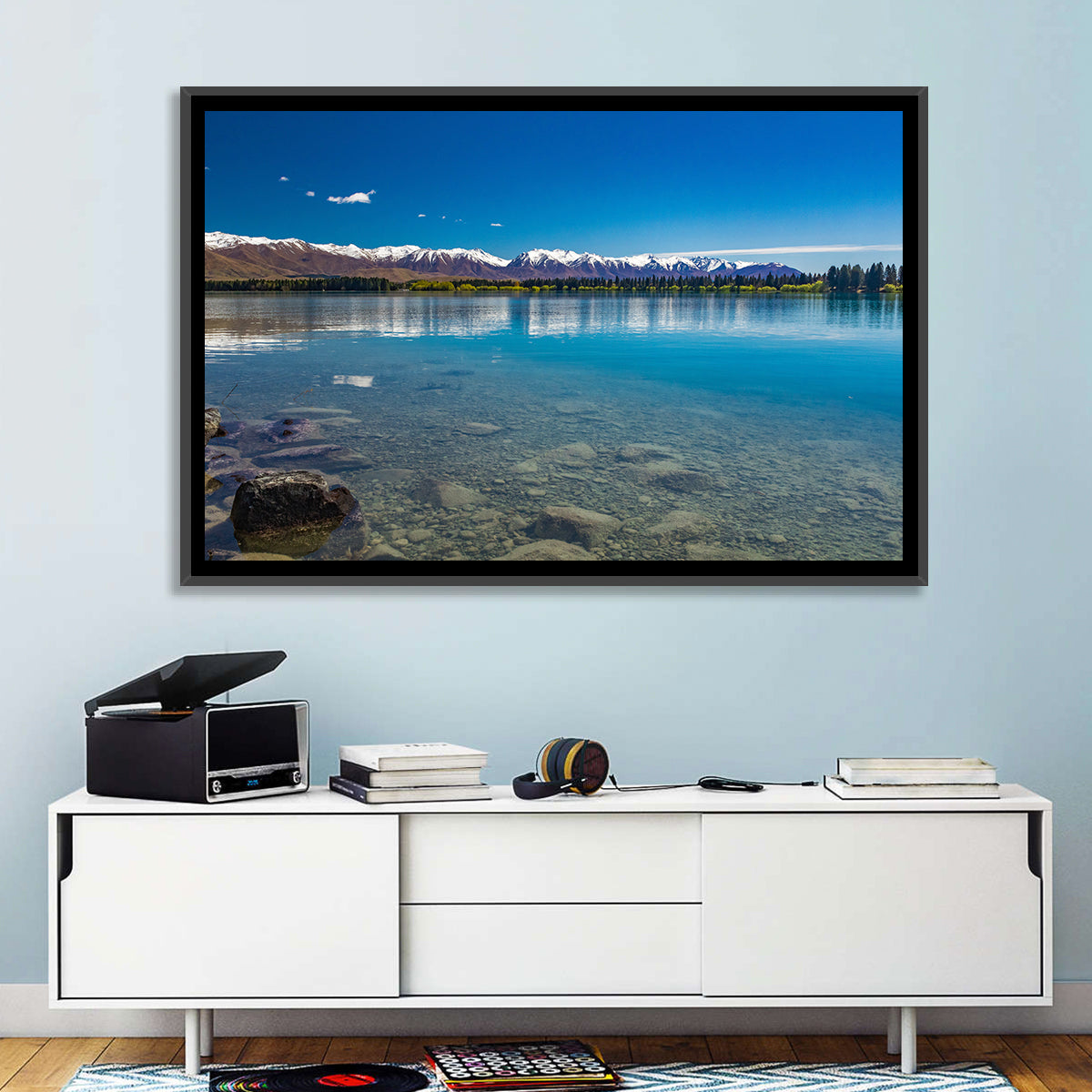 Lake Ruataniwha Reflection Wall Art in a room, landscape