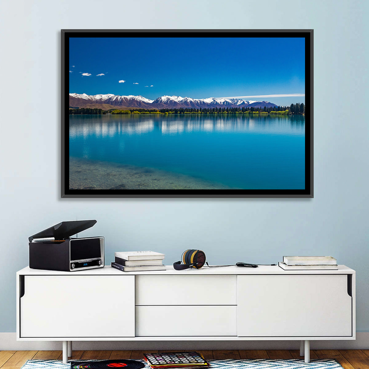 Lake Ruataniwha Reflection Wall Art in a room, landscape