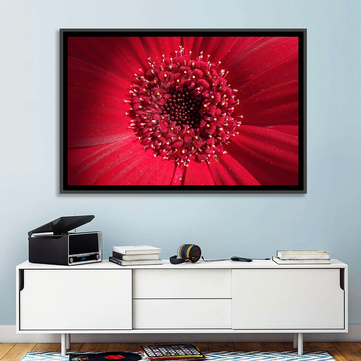 Red Gerbera Daisy Macro Close Up Wall Art