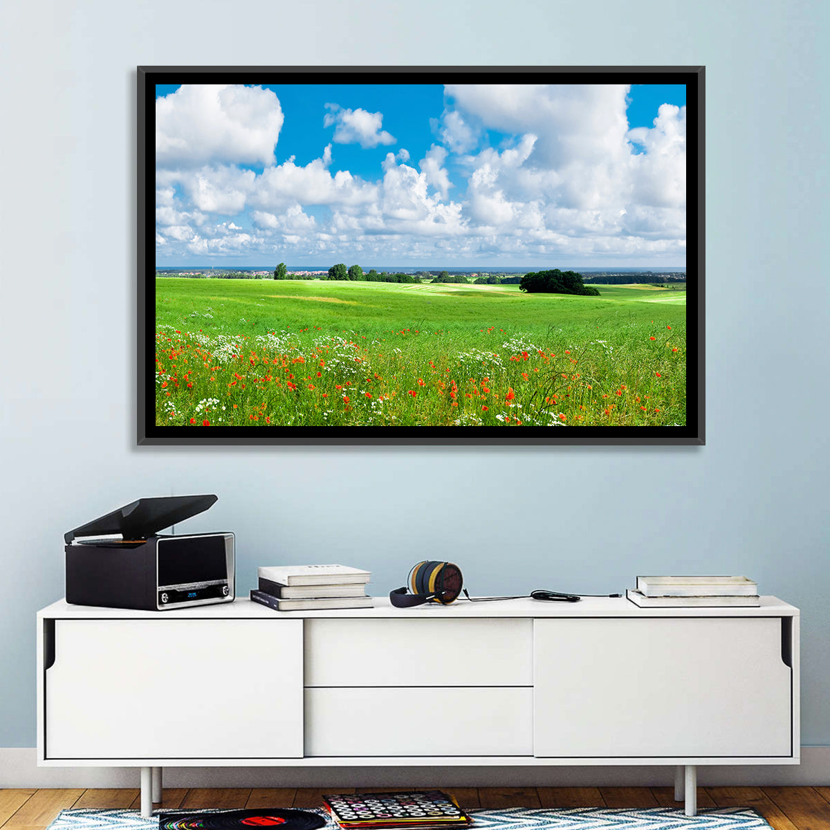 Summer Meadow with Poppies Wall Art in a room, landscape