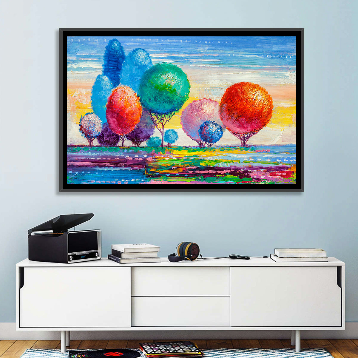 Autumn Trees at Sunset Wall Art in a room, landscape