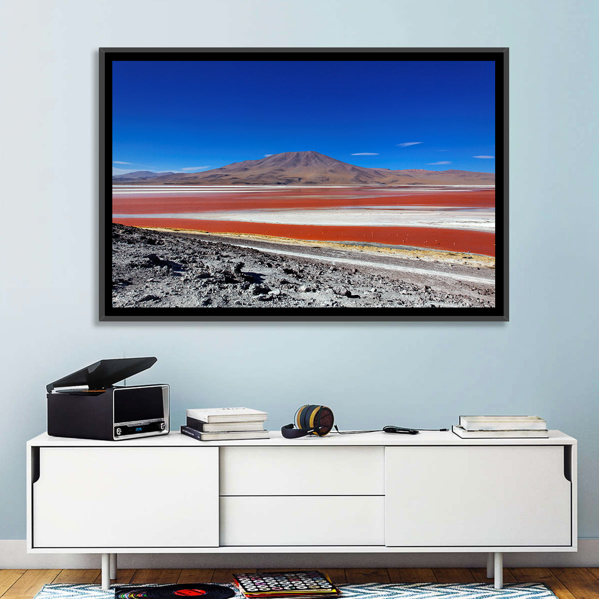 Laguna Colorada Red Lake Wall Art in a room, landscape