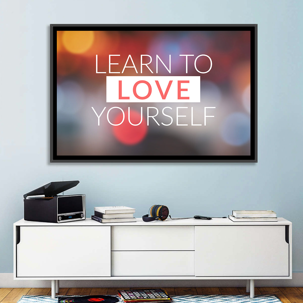 Learn to Love Yourself Wall Art in a room, landscape