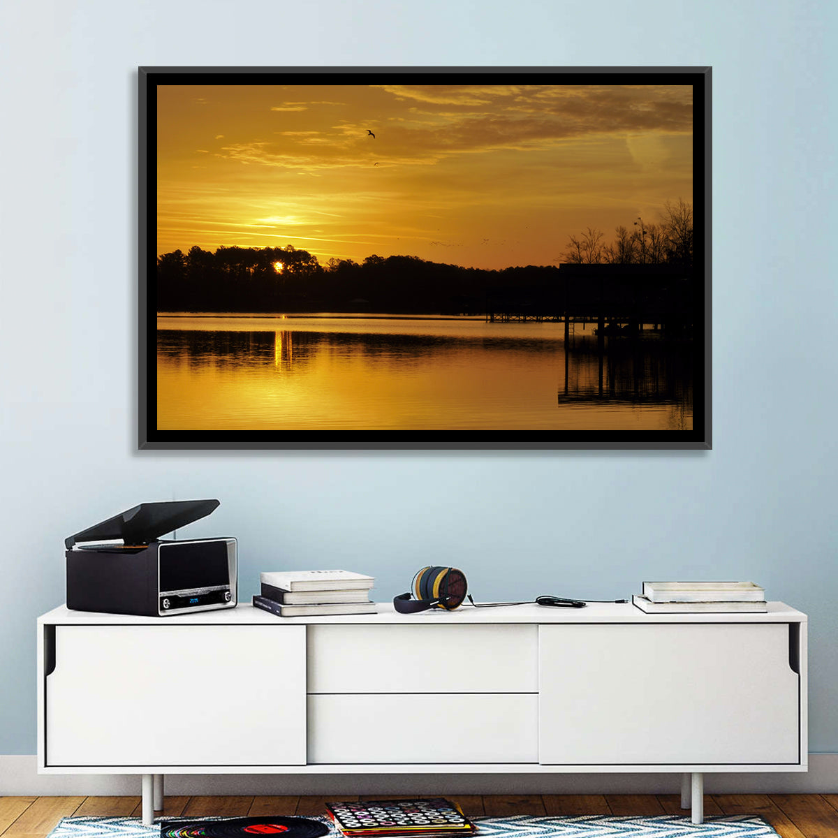 Lake Weiss Sunset Reflection Wall Art in a room, landscape