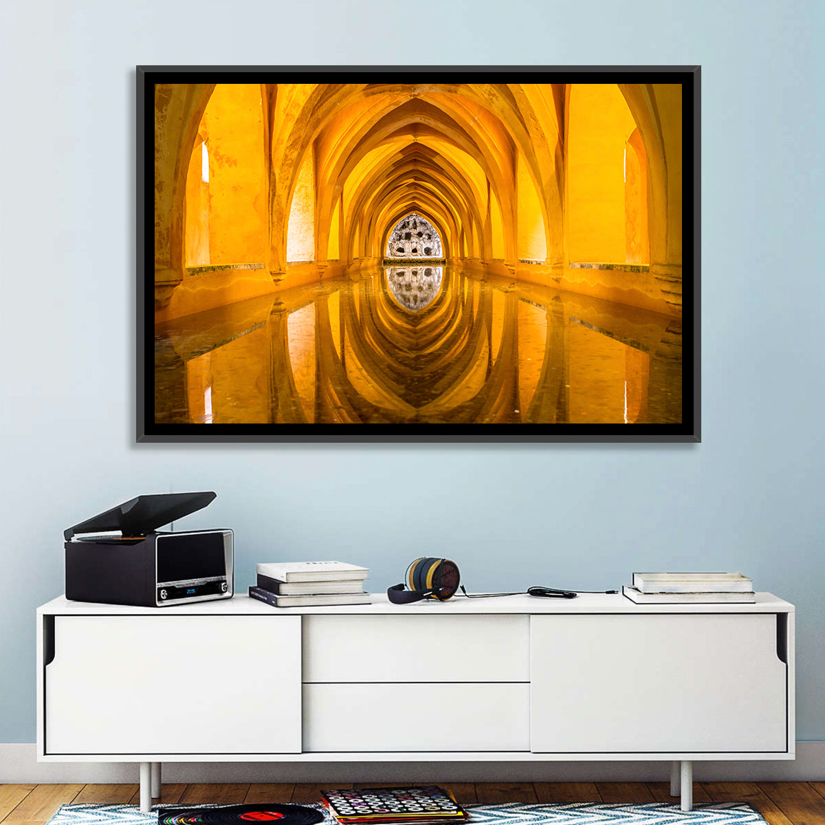 Royal Alcázar Bath Reflections Wall Art in a room, landscape