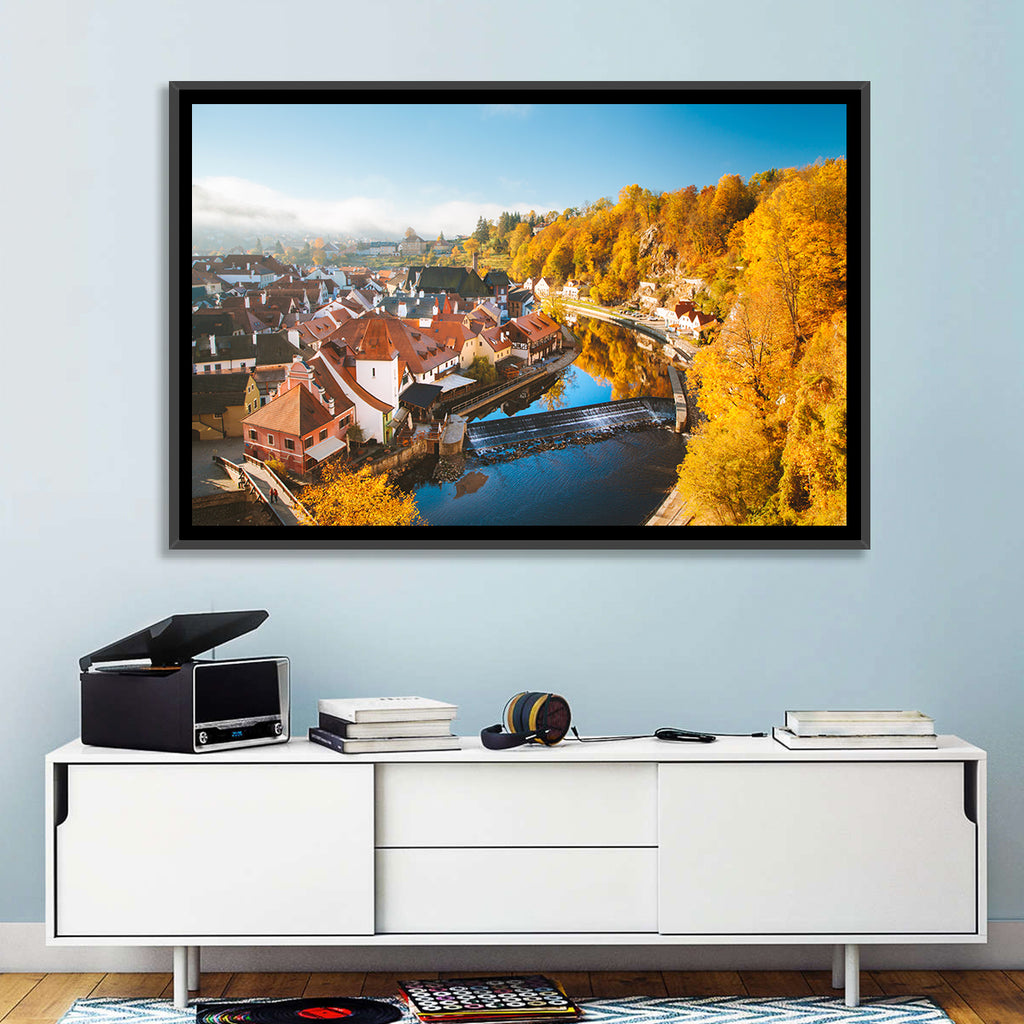 Český Krumlov River Weir in Autumn Wall Art