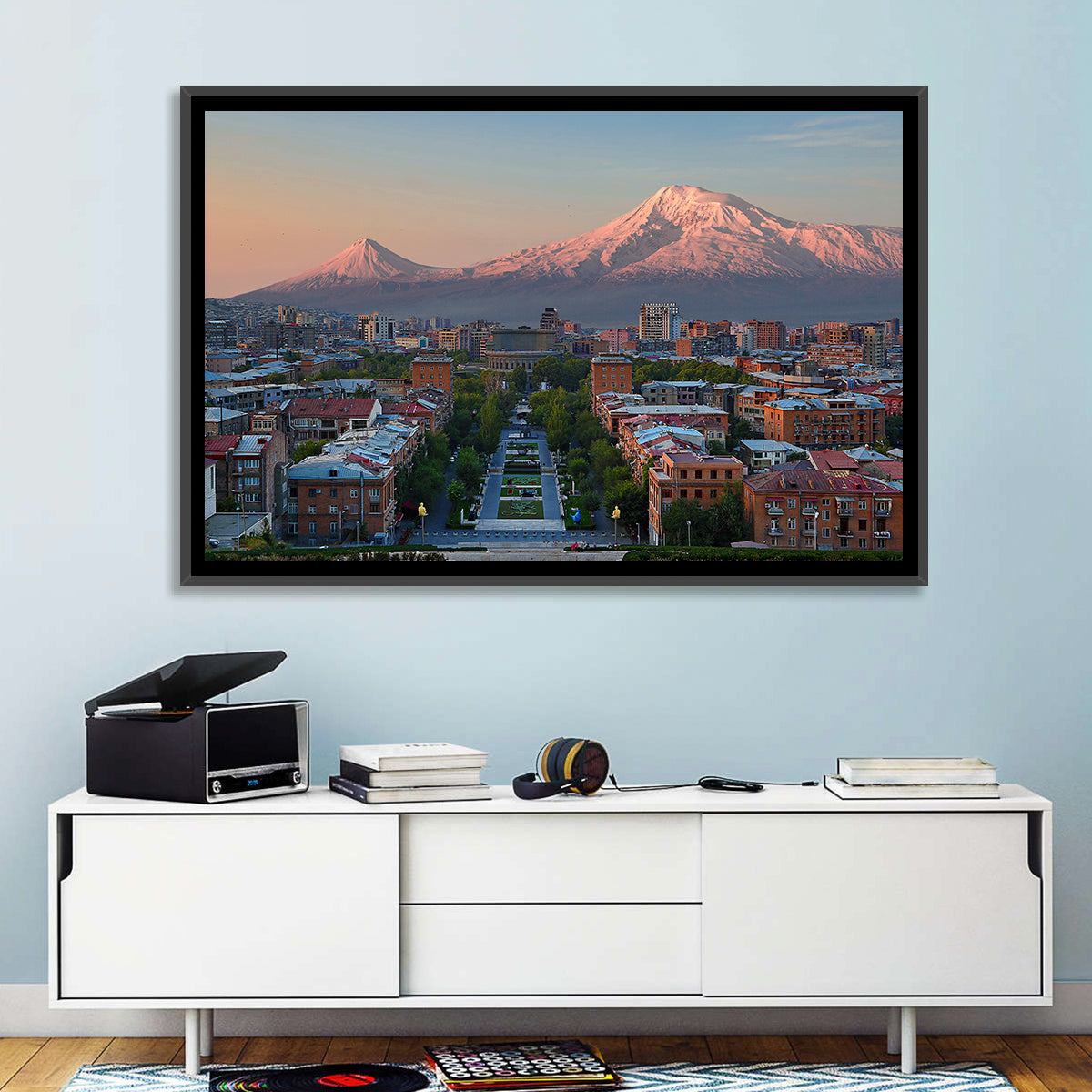 Sunset Over Mount Ararat from Yerevan Wall Art in a room, landscape