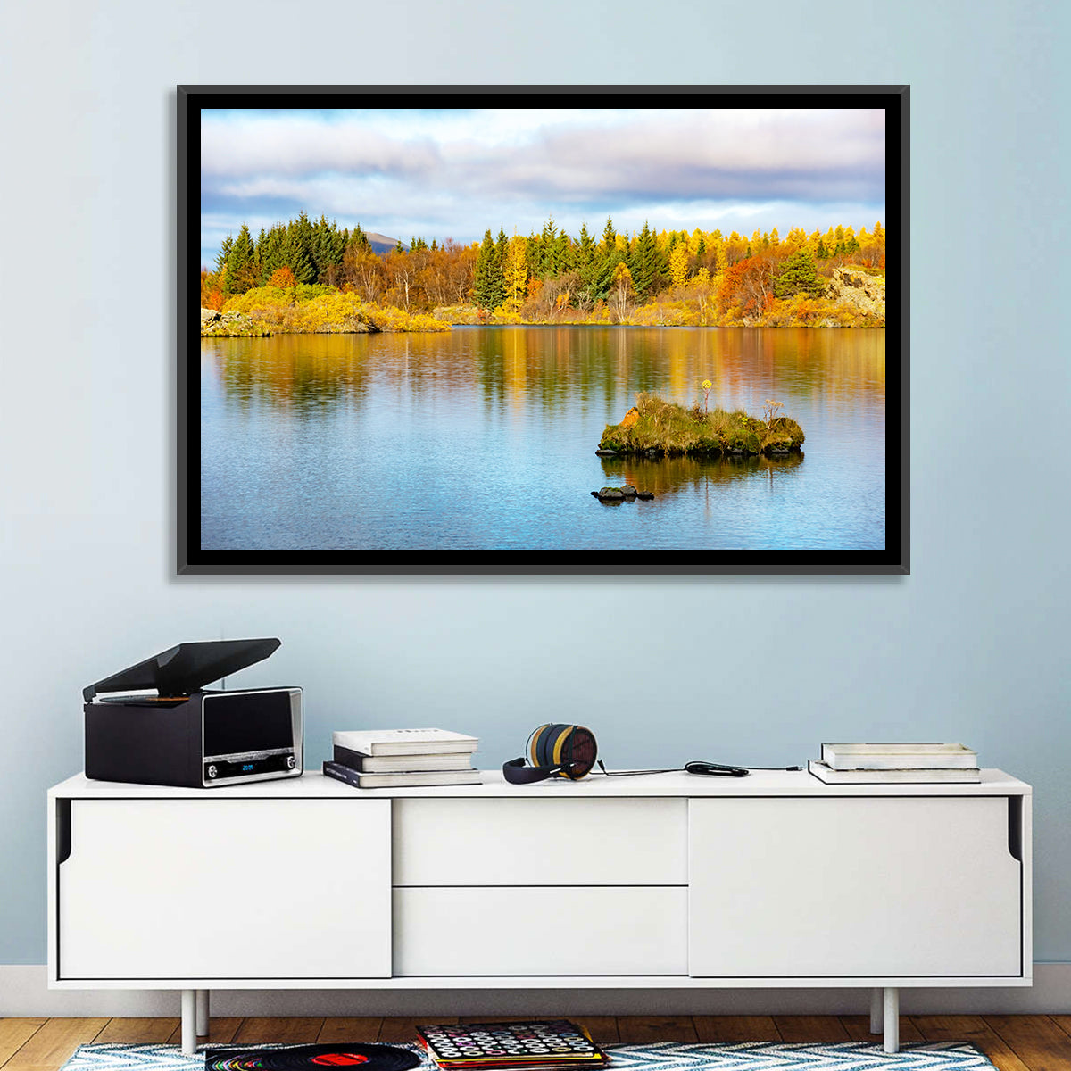 Autumn at Lake Myvatn Wall Art in a room, landscape