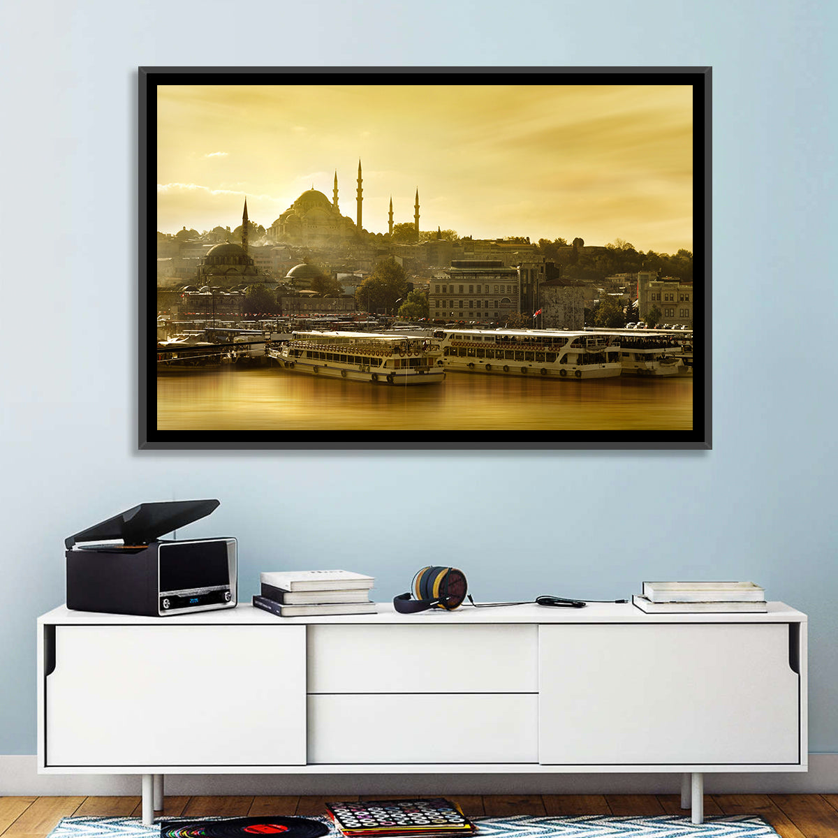 Suleymaniye Mosque Sunset Silhouette Wall Art in a room, landscape