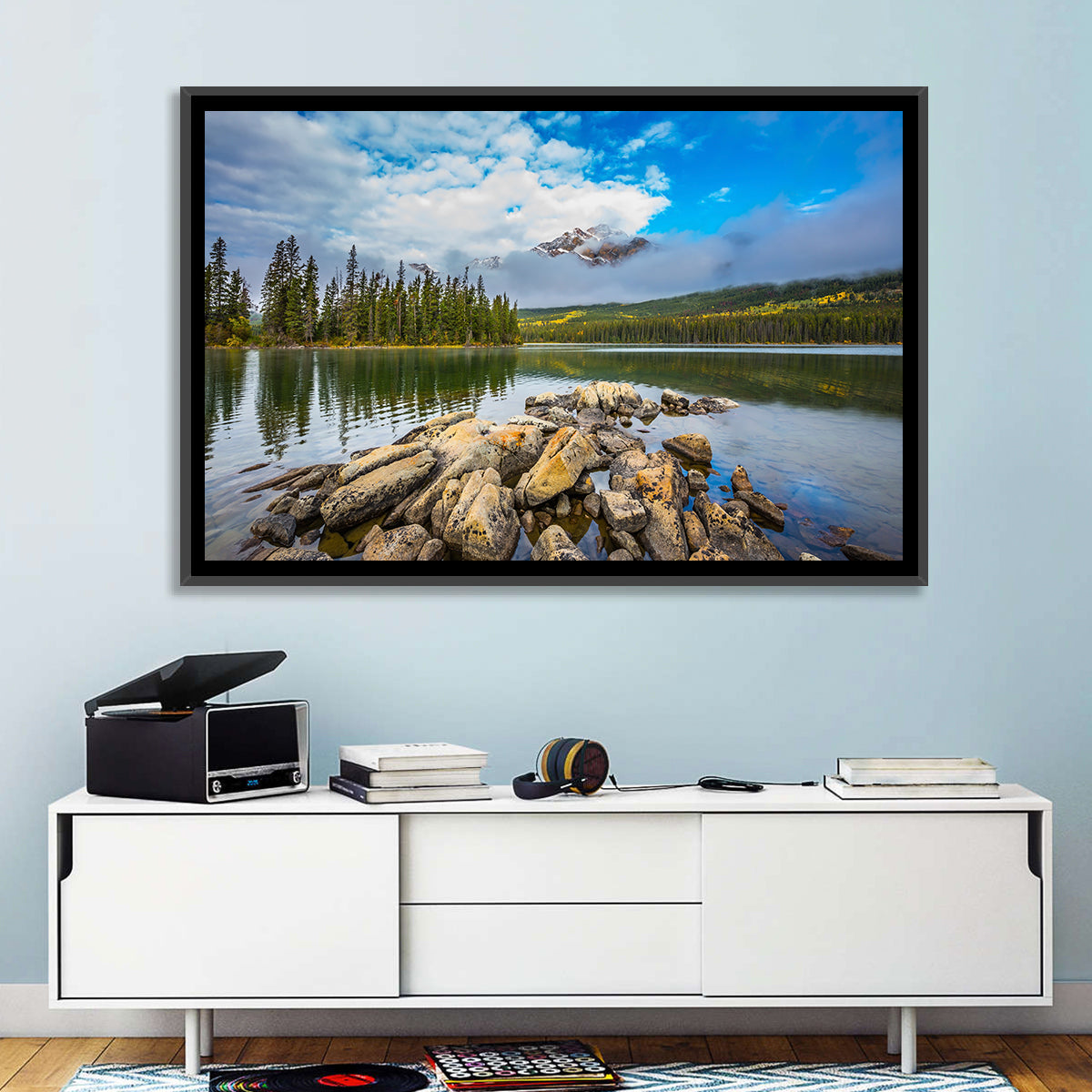 Pyramid Lake Reflections Wall Art in a room, landscape