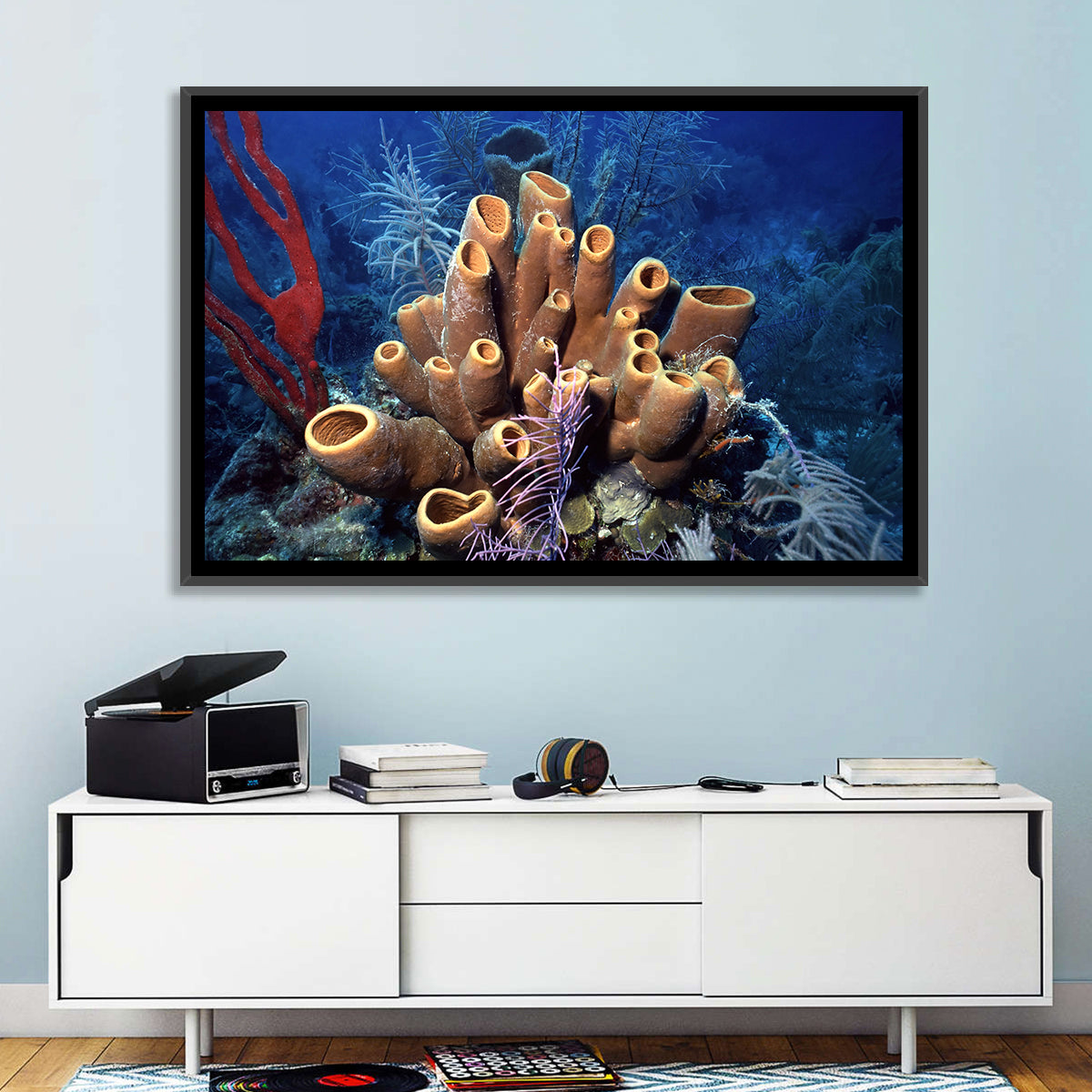 Belize Reef Sponge Scene Wall Art in a room, landscape