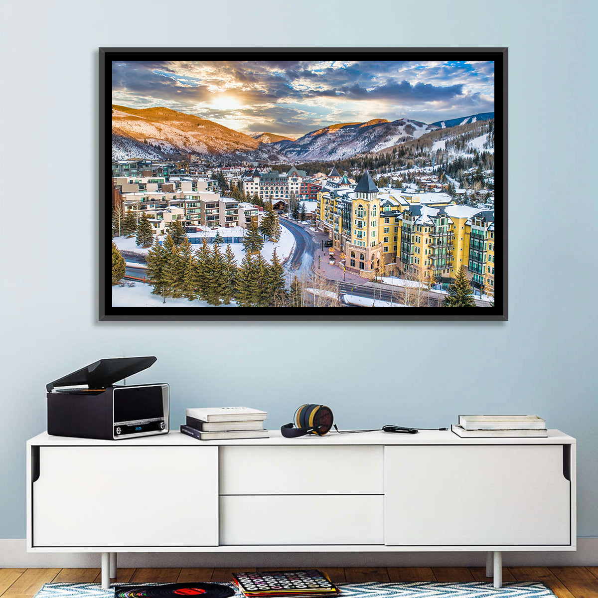 Vail Village Skyline Wall Art in a room, landscape