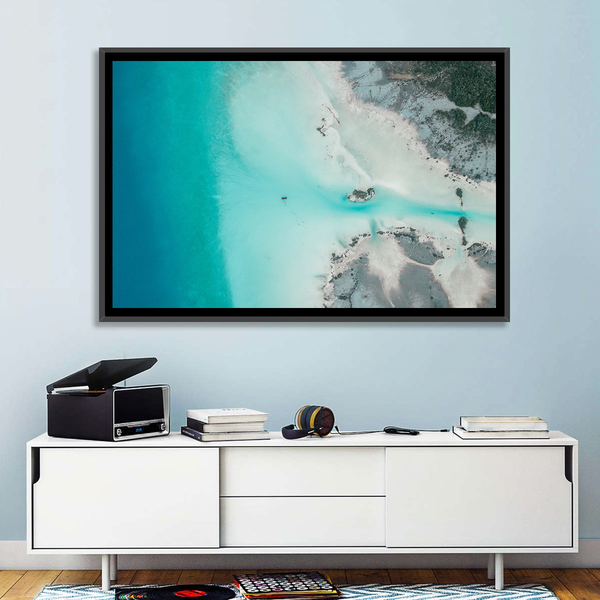 Bacalar Lagoon Aerial Wall Art in a room, landscape