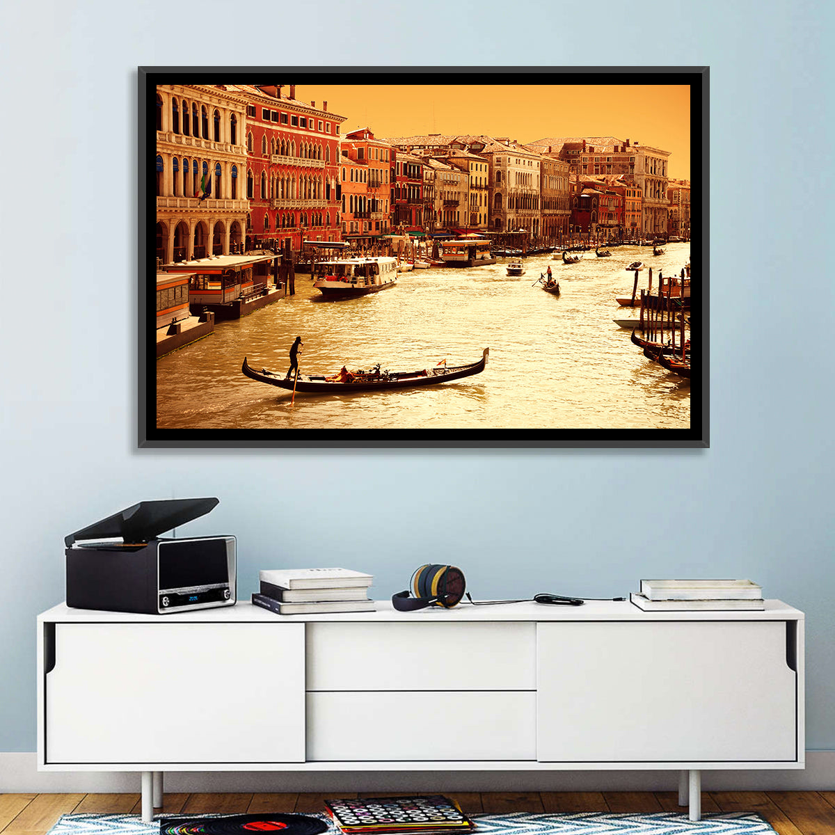 Grand Canal Gondola at Golden Hour Wall Art in a room, landscape