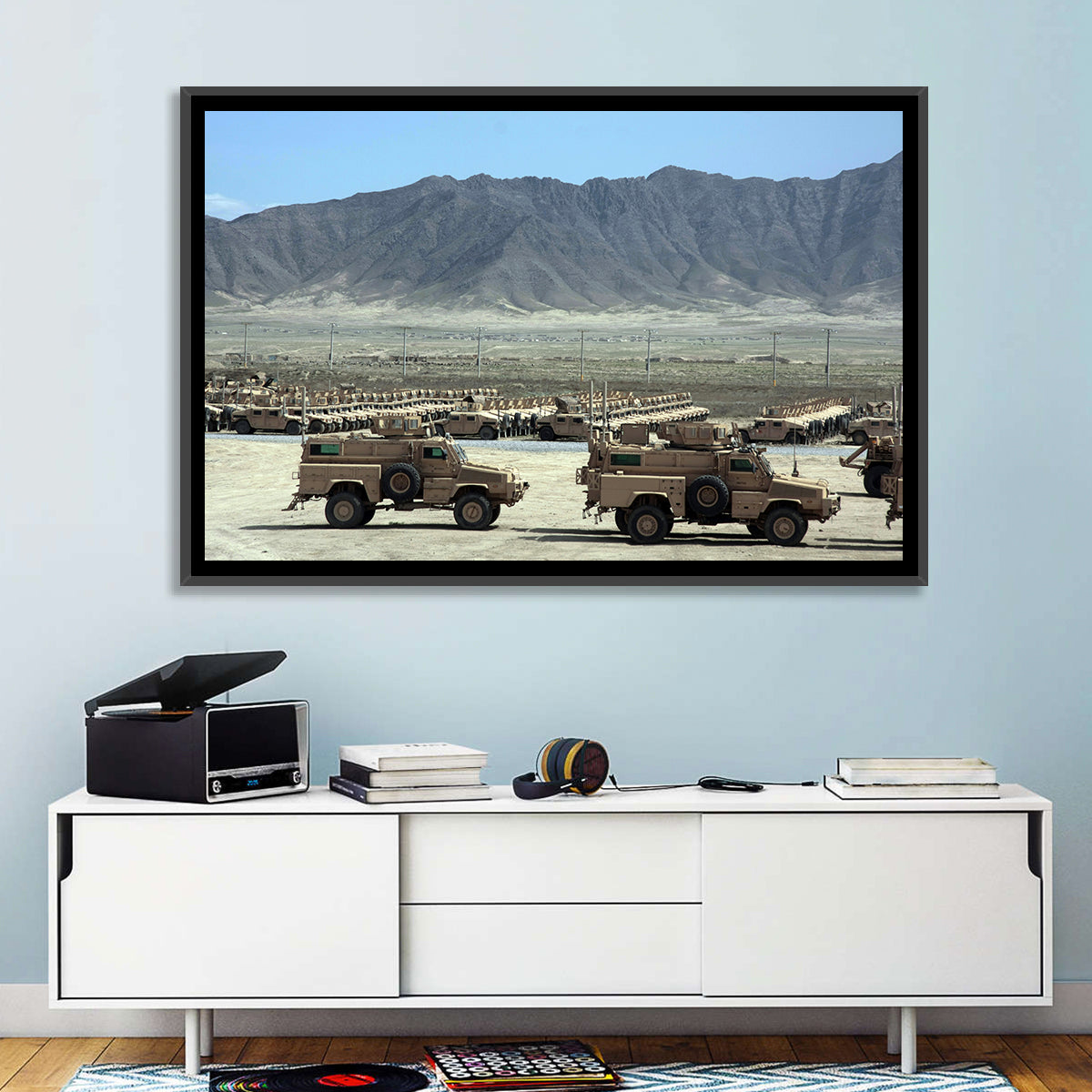 Mrap Vehicles in Desert Landscape Wall Art in a room, landscape