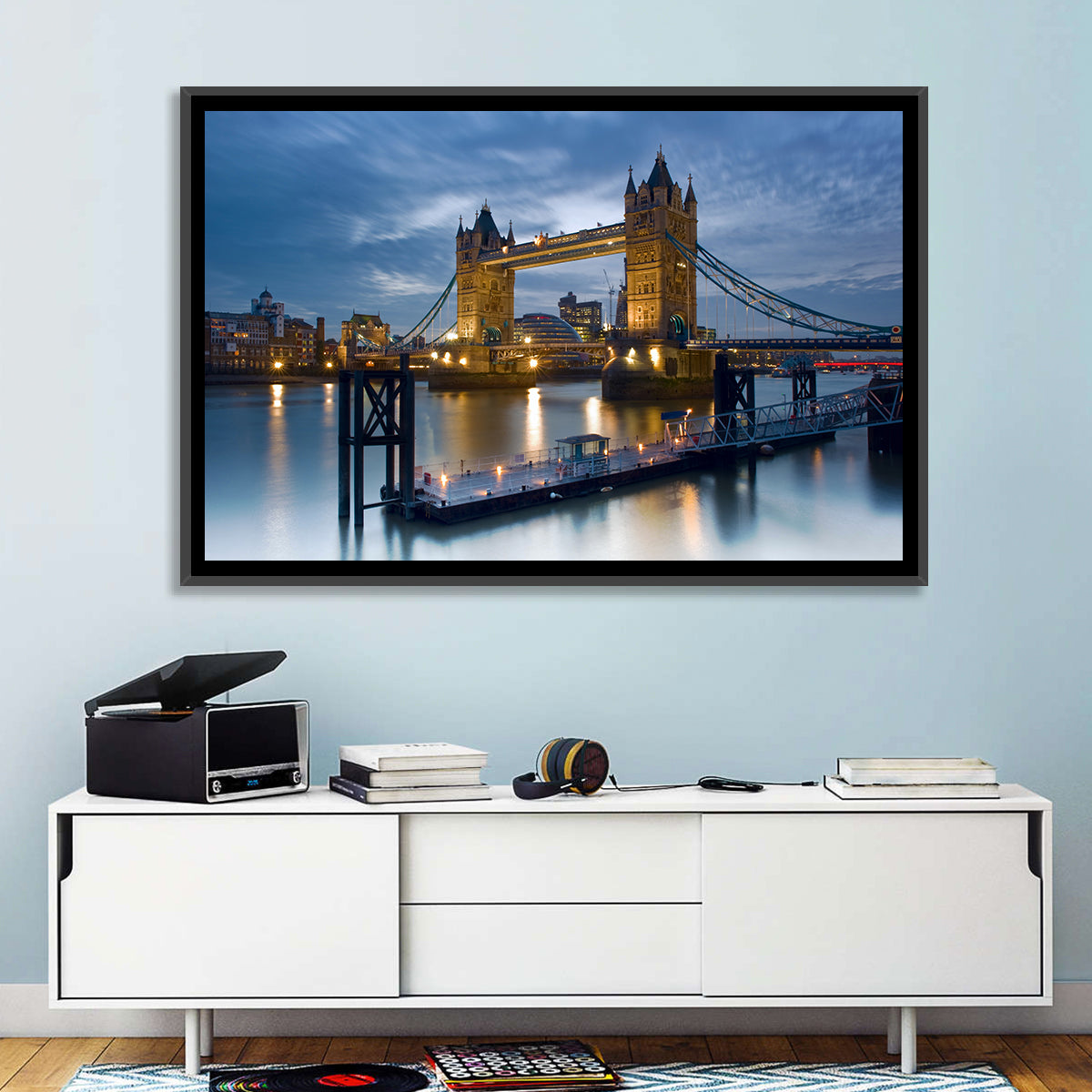 Tower Bridge at Blue Hour Wall Art in a room, landscape