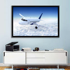 Commercial Jet Above Clouds Wall Art