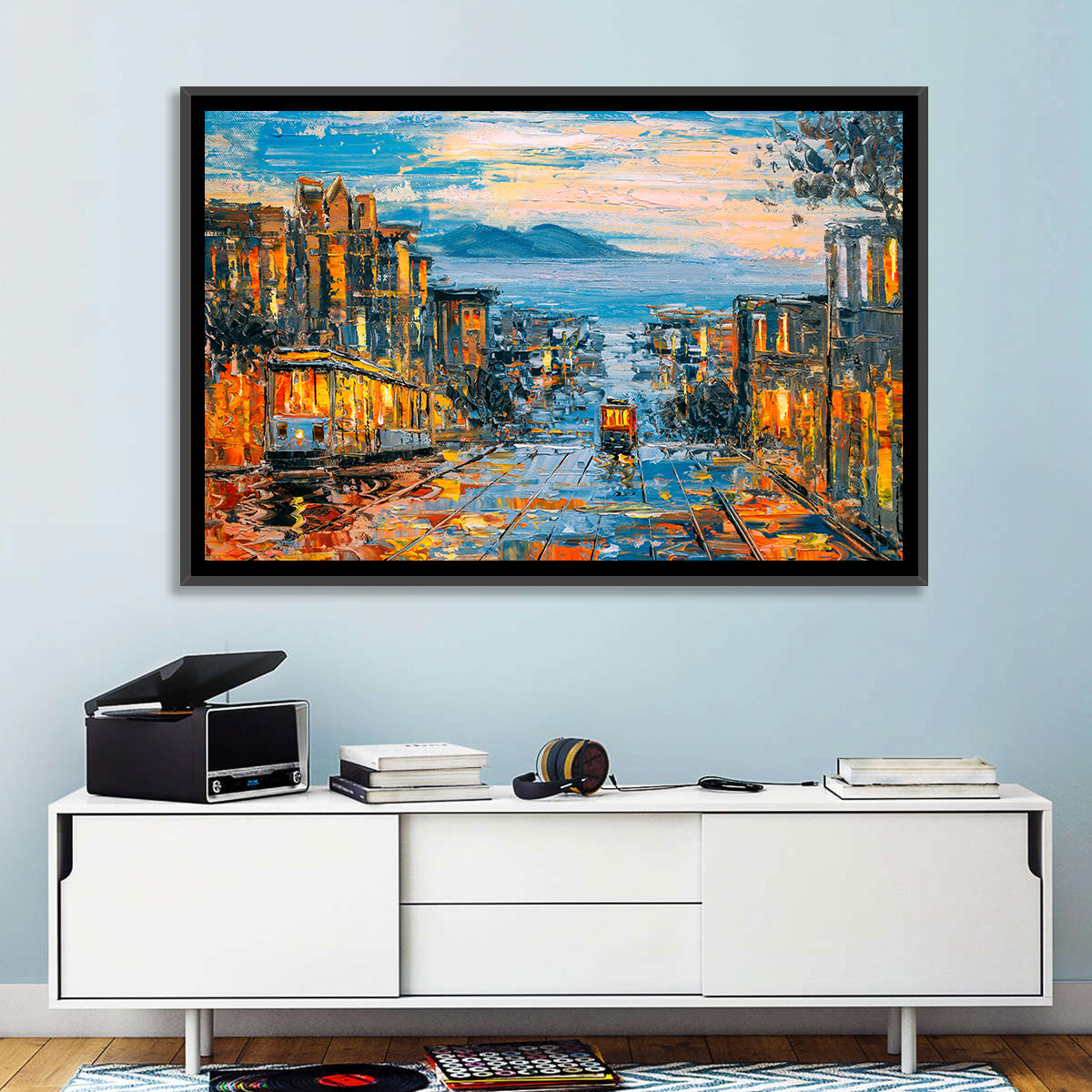 San Francisco Cable Car at Dusk Wall Art in a room, landscape