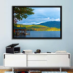 Lake George Boathouse in Autumn Wall Art