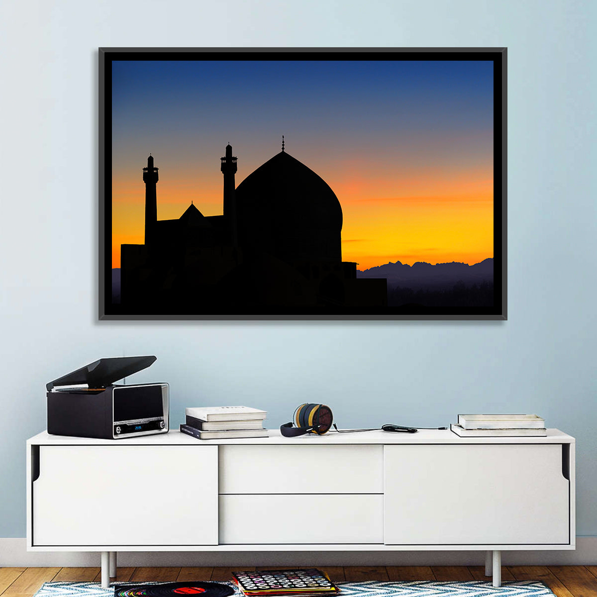Isfahan Mosque Silhouette at Dusk Wall Art in a room, landscape