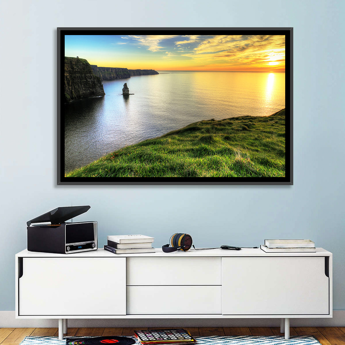 Cliffs of Moher at Sunset Wall Art in a room, landscape