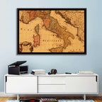 Antique Map of Italy with Ornate Cartouche Wall Art